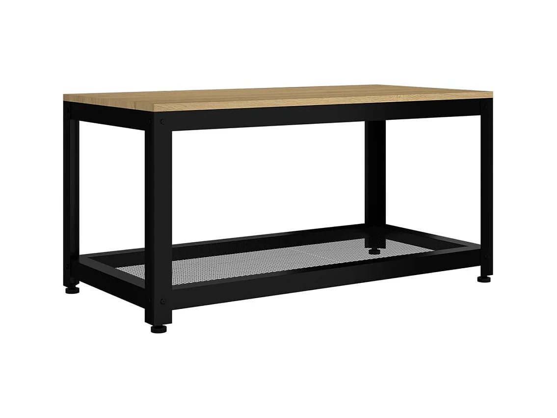 Mesa de centro | Mesa de apoio 90x45x45 cm MDF e ferro castanho-claro e preto