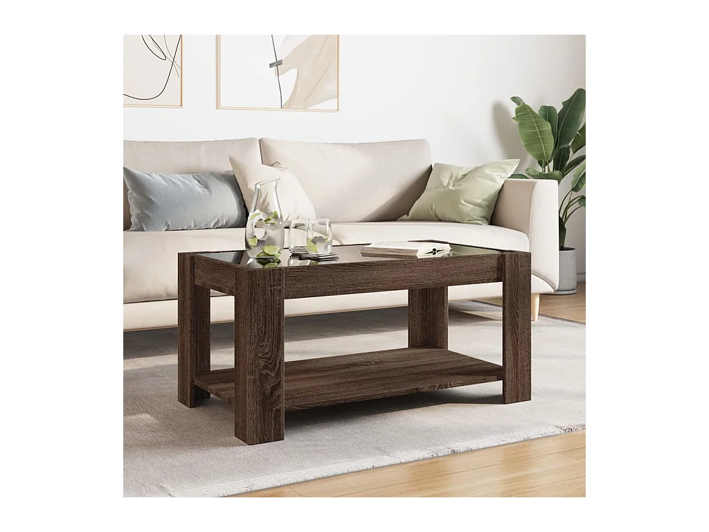 Mesa de centro-Mesa auxiliar madera contrachapada roble ahumado 60x60x42 cm SHL4123