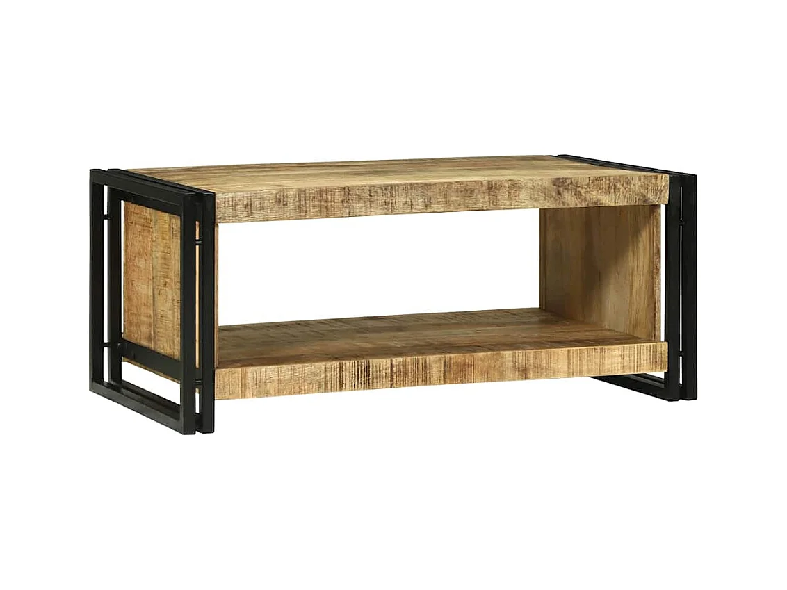 Set de 2 mesas de centro madera reciclada negra forma de bol SHL1031