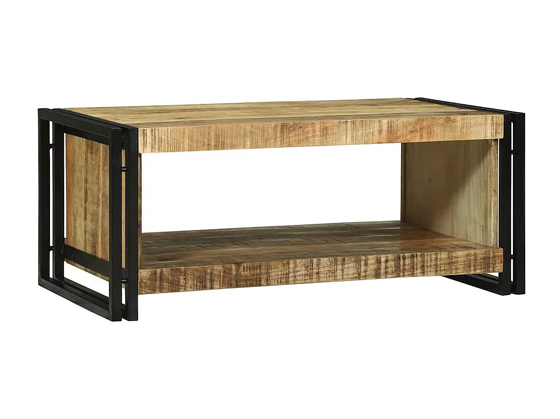 Set de 2 mesas de centro madera reciclada negra forma de bol SHL1031