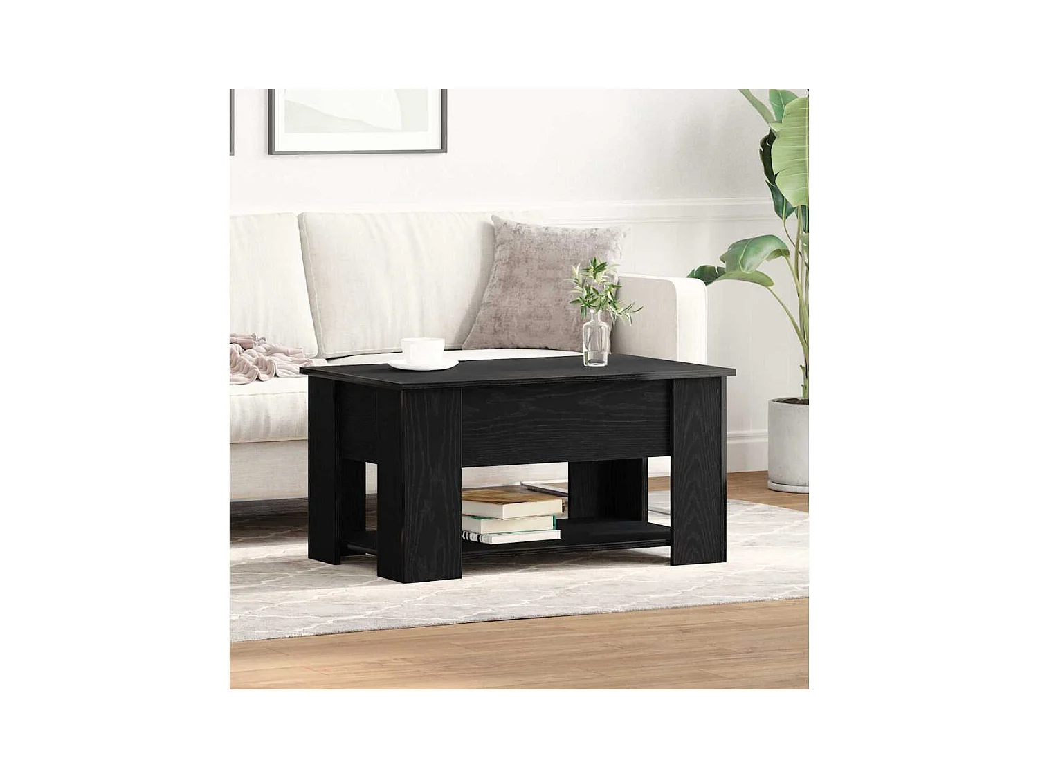 Mesa de centro-Mesa auxiliar-Mesita de centro madera contrachapada negro 60x60x30 cm SHL2191