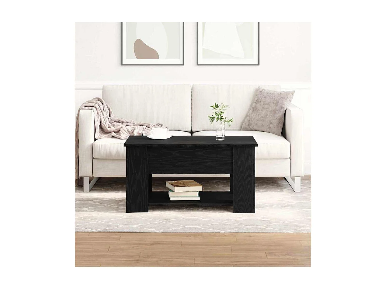 Mesa de centro-Mesa auxiliar-Mesita de centro madera contrachapada negro 60x60x30 cm SHL2191