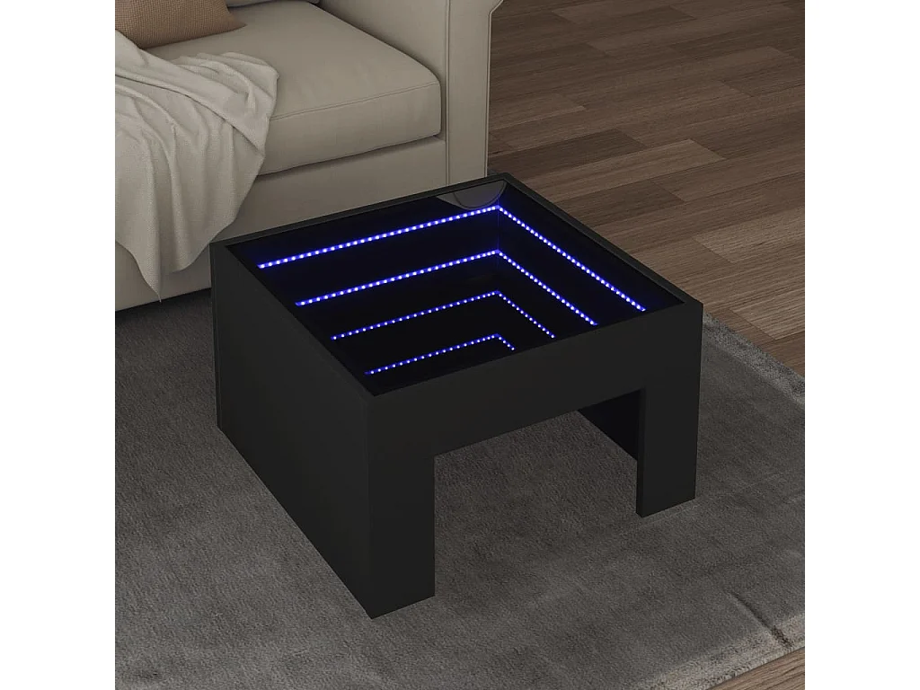 Couchtisch mit Infinity-LED | Beistelltische | Sofatisch Schwarz 50x50x30 cm SHL91503