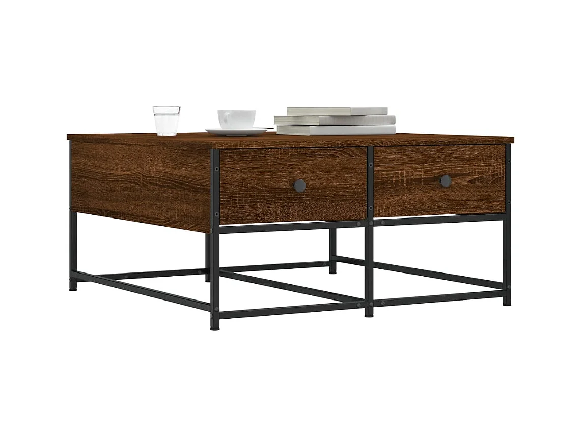 Mesa de centro-Mesa auxiliar con patas de metal 2 uds roble Sonoma 50x50x40cm SHL344