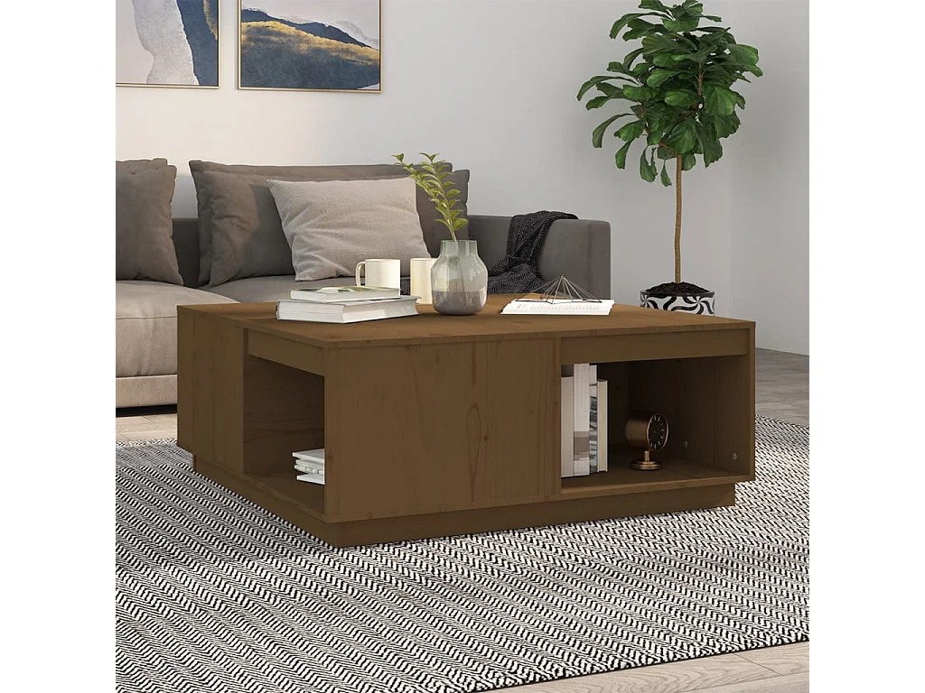 Couchtisch-Sofatisch-Beistelltische Honigbraun 100x101x40,5 cm Massivholz Kiefer SHL16683