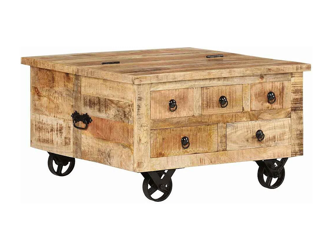 Couchtisch-Beistelltisch-Sofatisch Raues Mangoholz 70x70x40 cm SHL97906