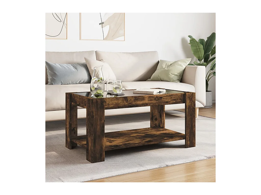 Mesa de centro-Mesa auxiliar madera contrachapada roble ahumado 40x40x30 cm SHL3795