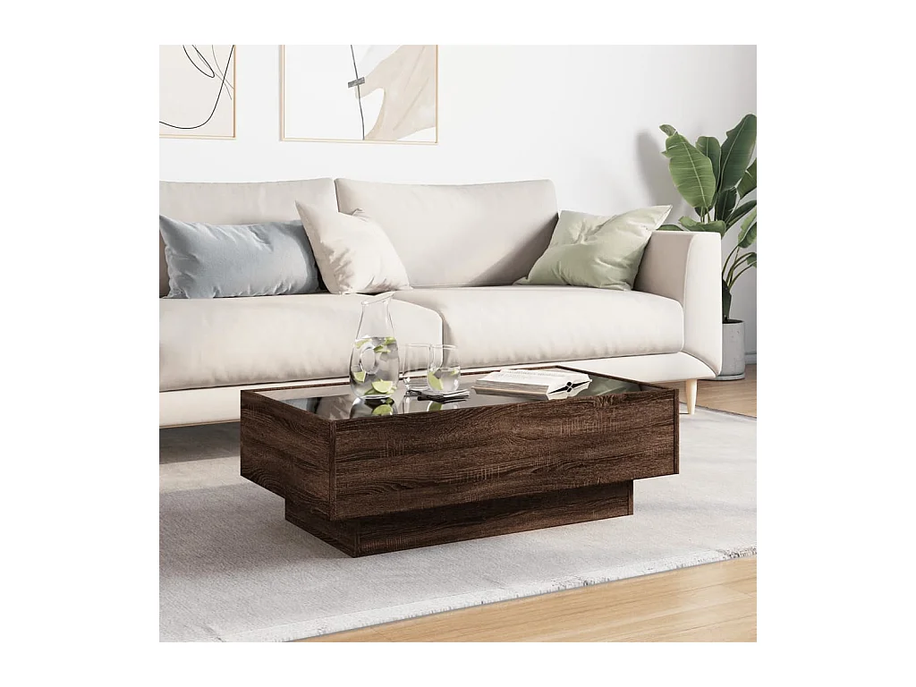 Table basse salon-Table d'appoint avec LED chêne marron 90x50x30 cm bois d'ingénierie SHL48482