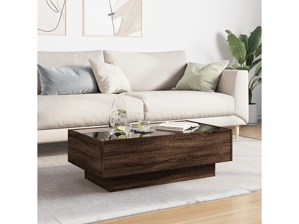 LED Couchtisch-Beistelltische-Sofatisch Braun Eichen-Optik 90x50x30 cm Holzwerkstoff SHL75461