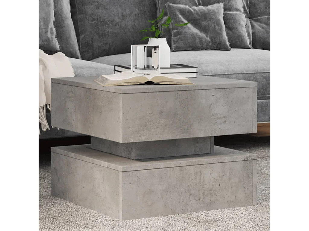 Table basse salon-Table d'appoint avec lumières LED gris béton 50x50x40 cm SHL37241