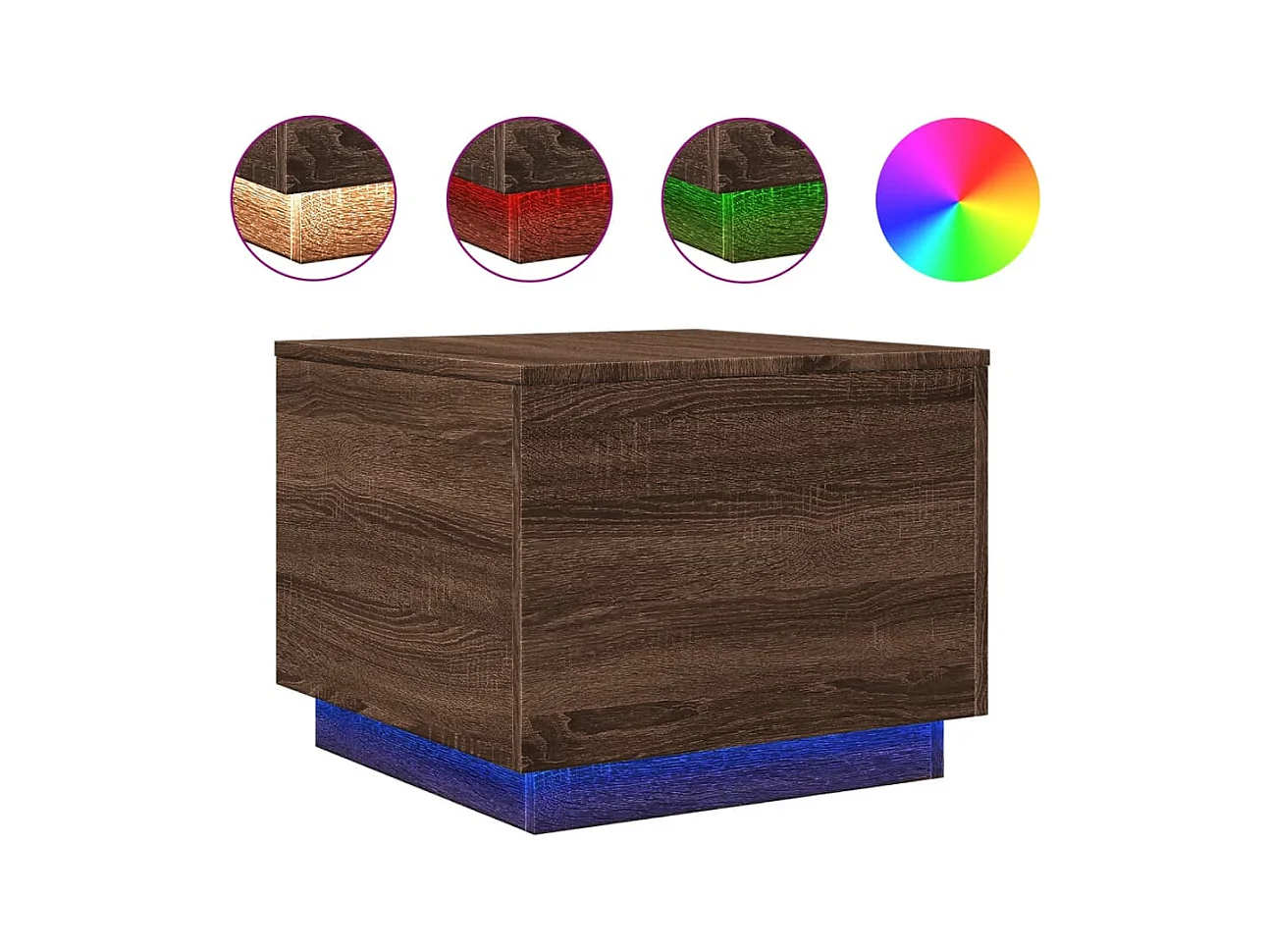 Table basse salon-Table d'appoint avec lumières LED chêne marron 50x50x40 cm SHL32375