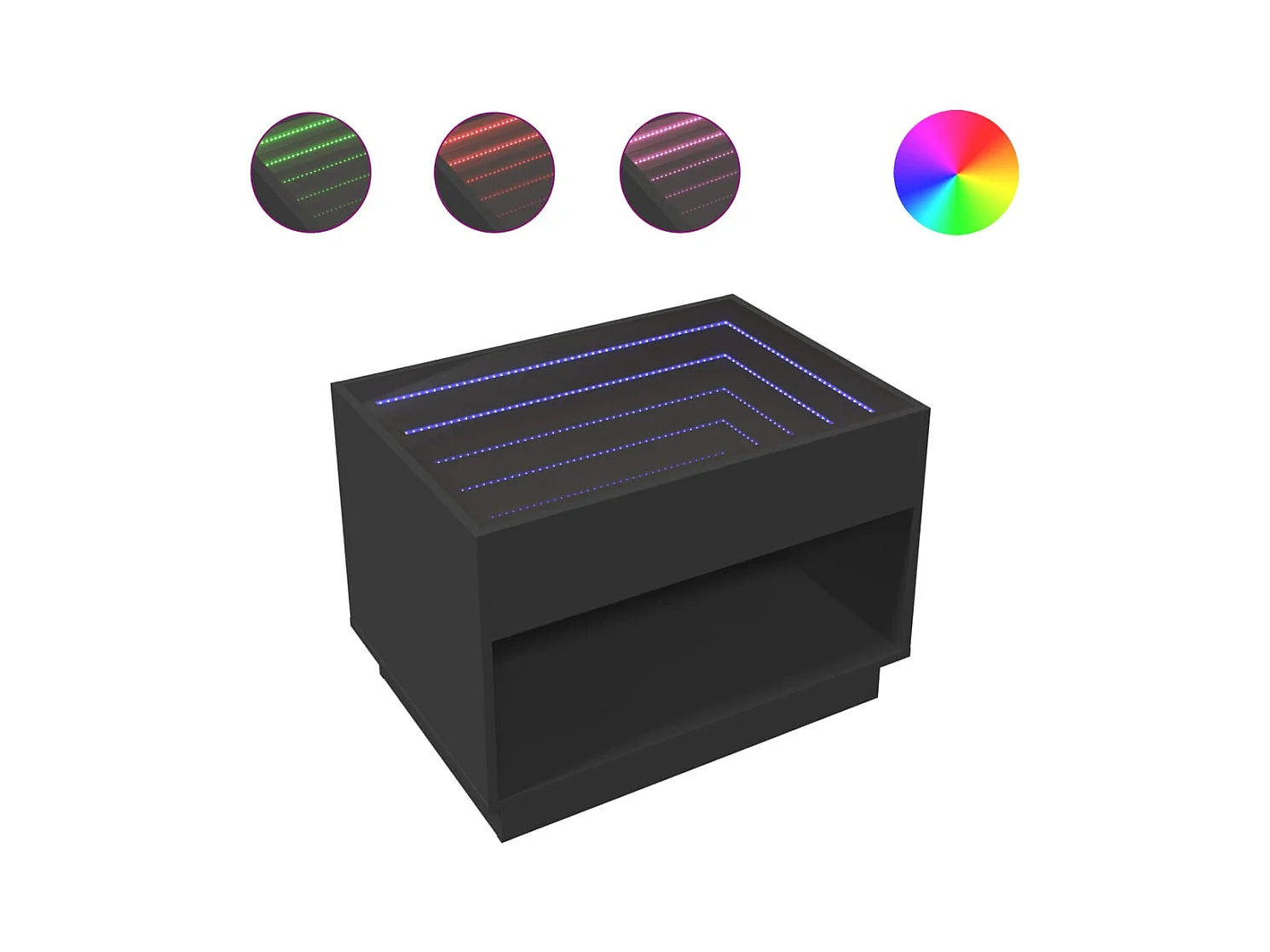 Table basse salon-Table d'appoint avec LED infini noir 70x50x50 cm SHL90534