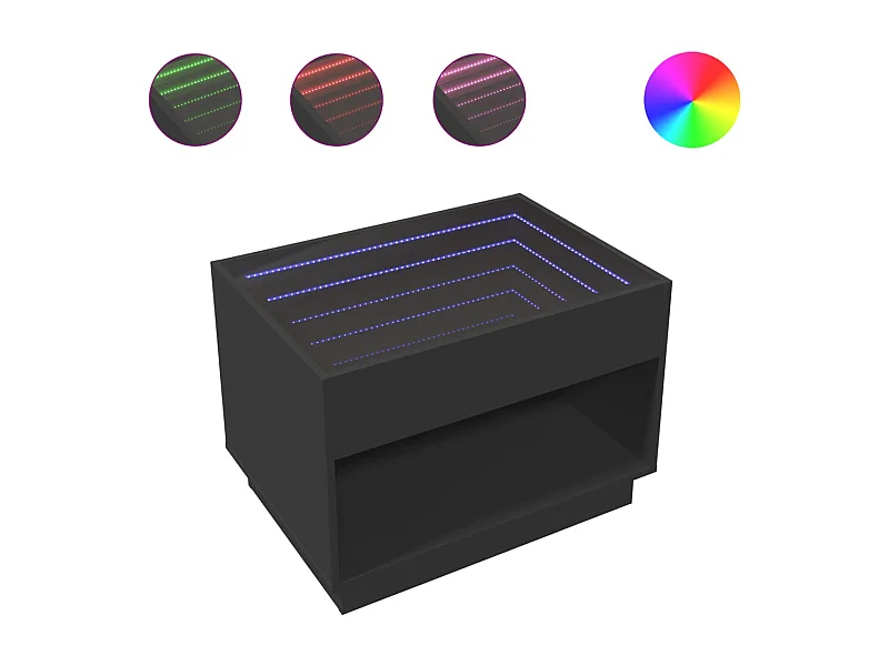 Table basse salon-Table d'appoint avec LED infini noir 70x50x50 cm SHL90534