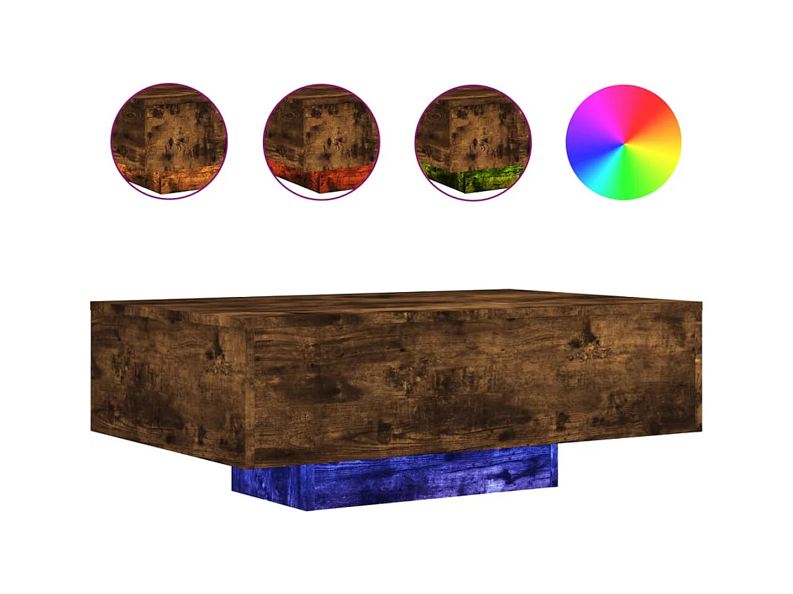 Table basse avec lumières LED chêne fumé 85x55x31 cm SHL56705