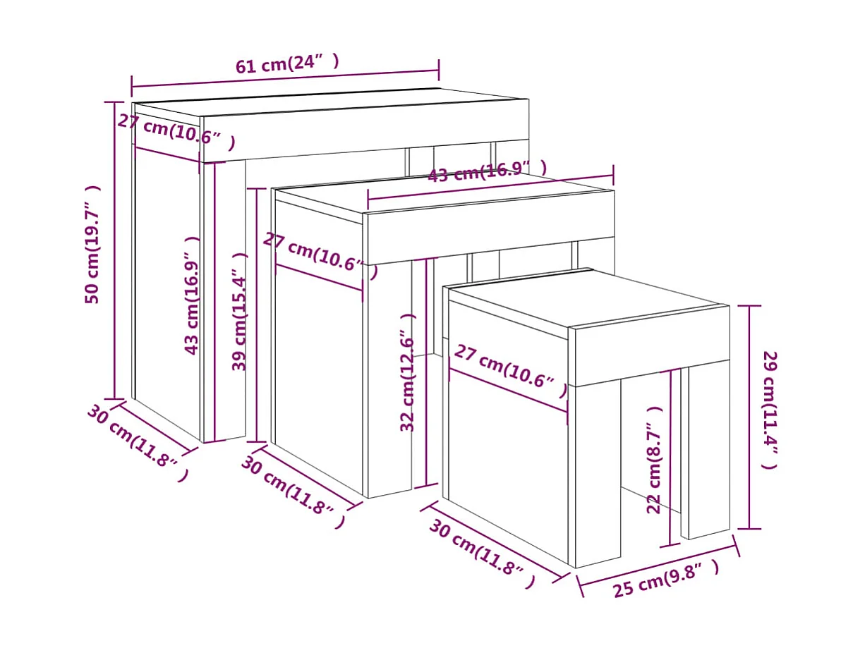 Tables basses gigognes 3 pièces sonoma gris bois d'ingénierie SHL56053