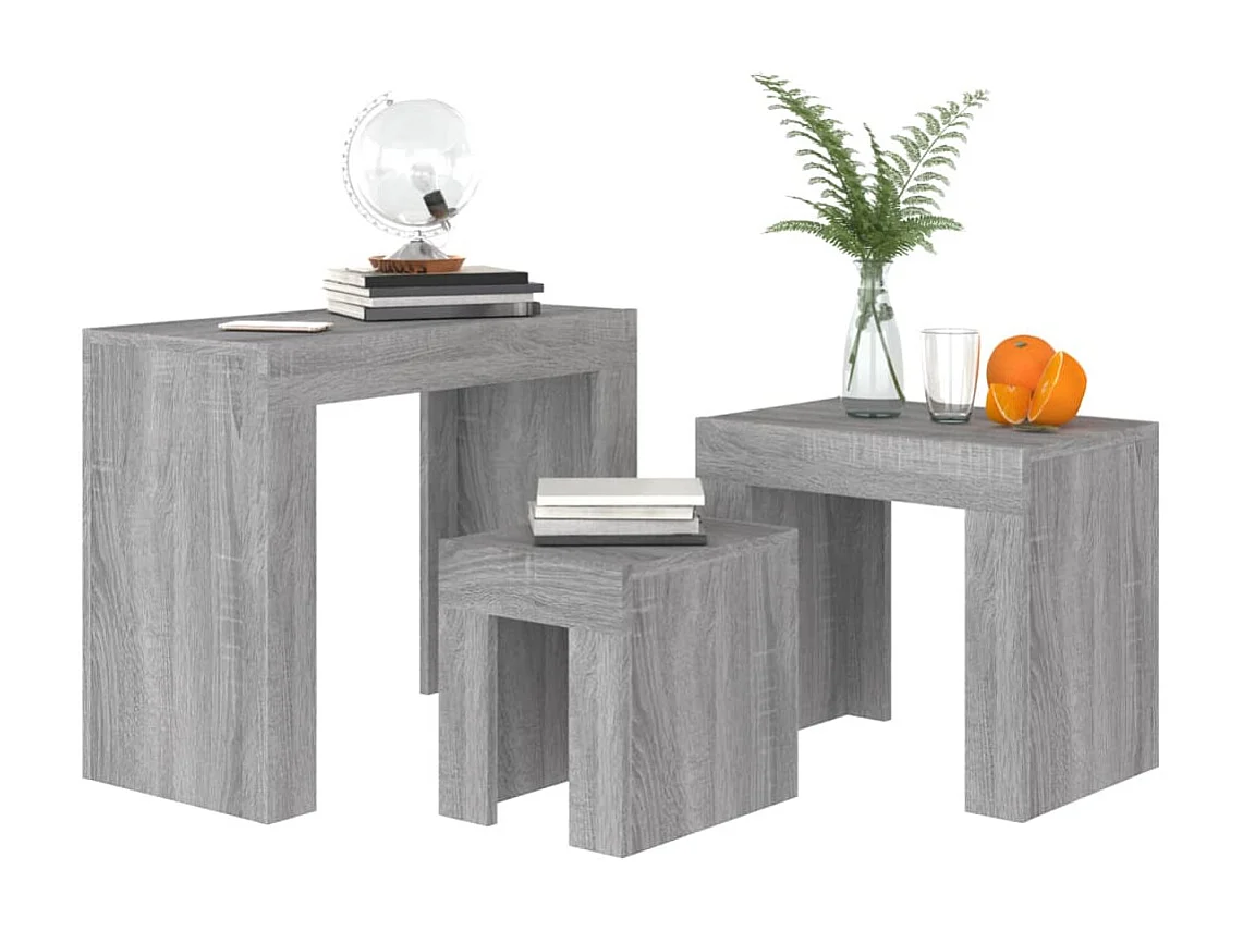 Tavolini Salotto Impilabili 3pz Grigio Sonoma Legno Multistrato SHL91652