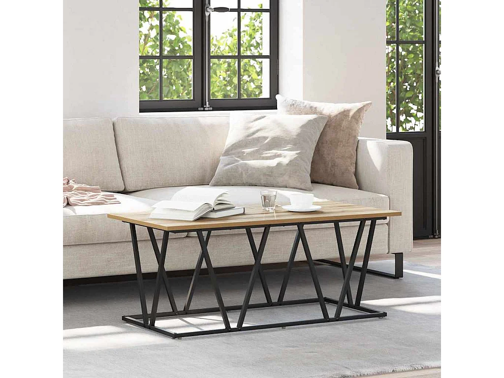 Couchtisch-Wohnzimmertisch-Beistelltische Artisan-Eiche 100x50x40 cm Sperrholz und Metall SHL87638