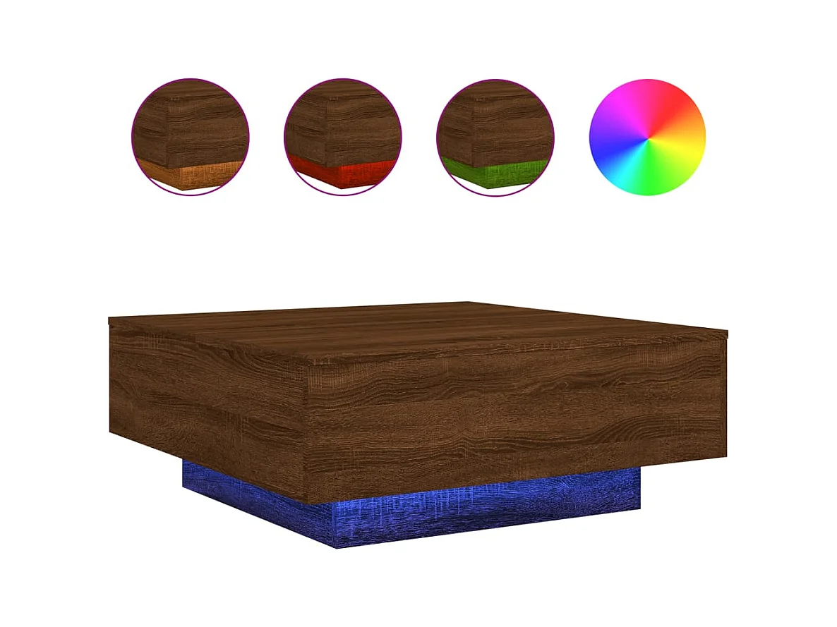 Table basse salon-Table d'appoint avec lumières LED chêne marron 80x80x31 cm SHL56214