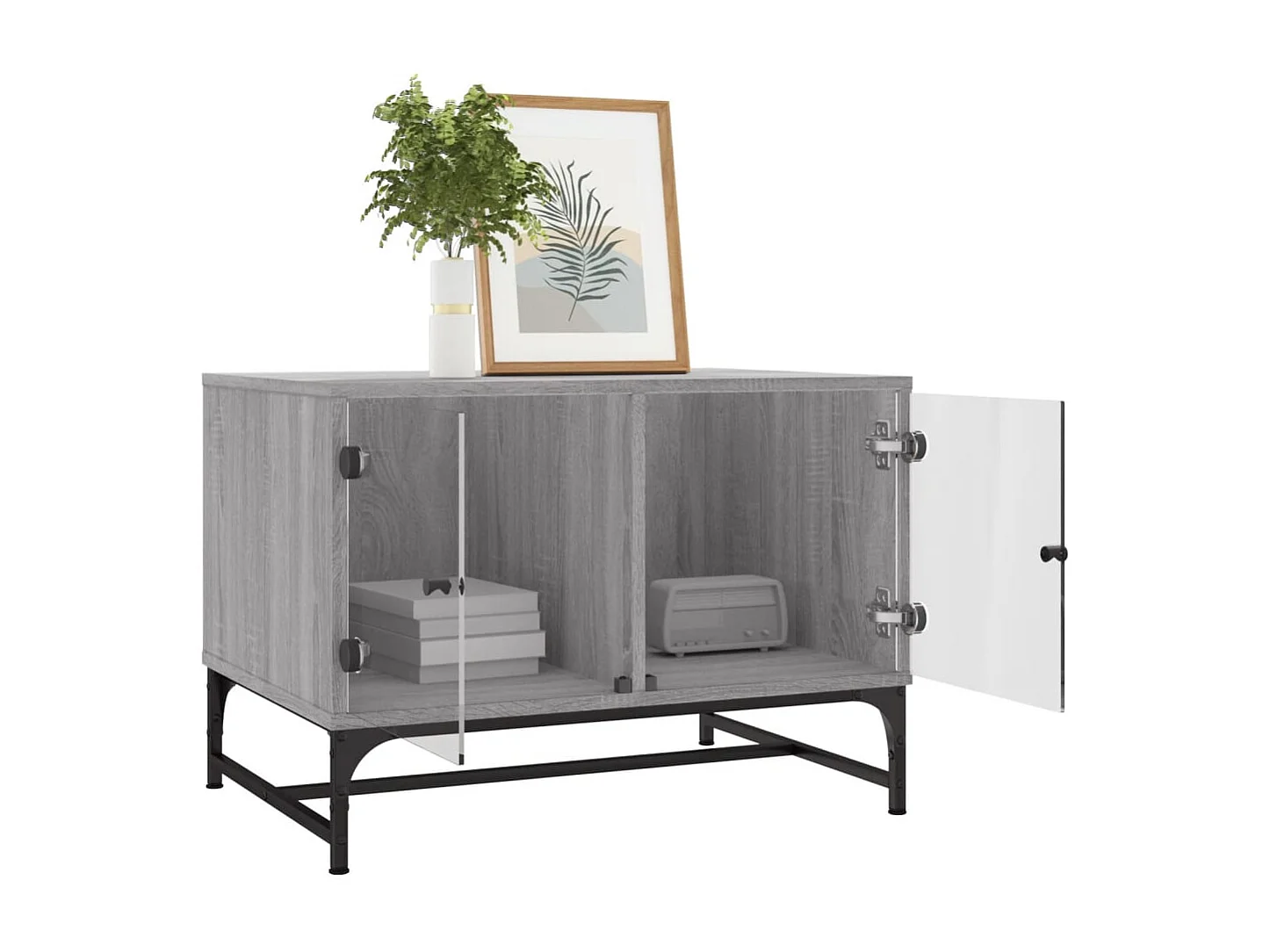 Couchtisch-Wohnzimmertisch-Beistelltische mit Glastüren Grau Sonoma 68,5x50x50 cm SHL59824