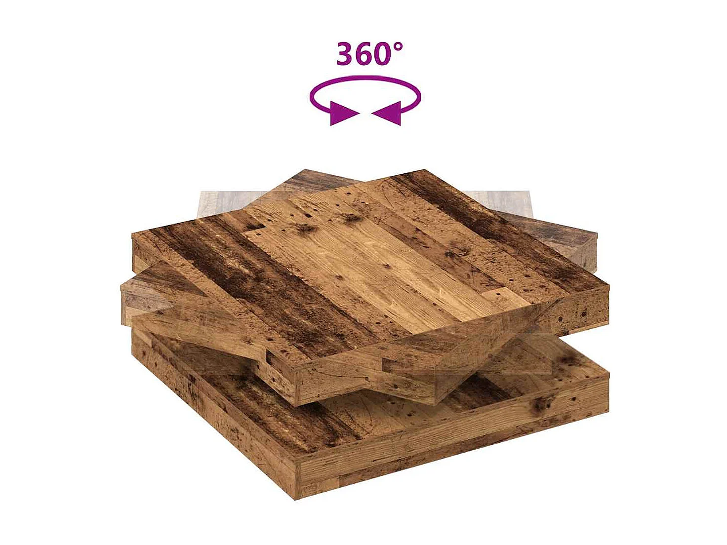 Couchtisch 360-Grad Drehbar Altholz-Optik 90x90x34,5 cm SHL4233