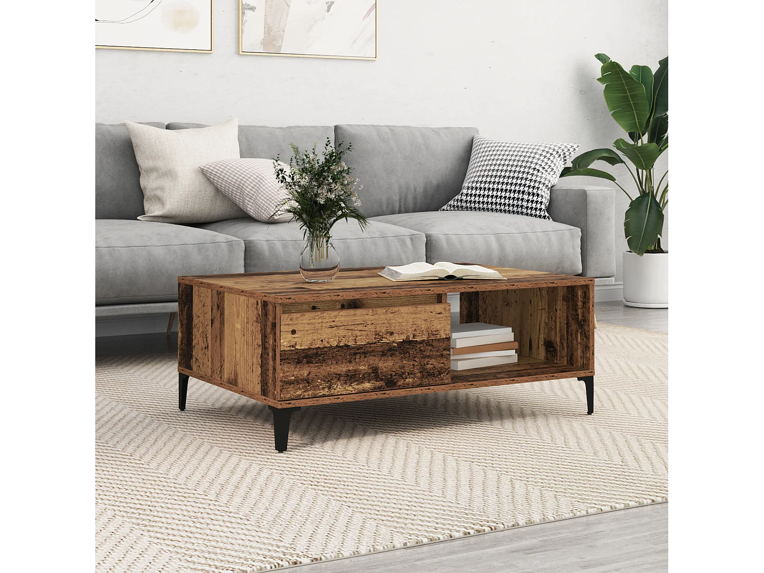 Table basse salon-Table d'appoint Bois ancien 90x60x35 cm Bois d'ingénierie SHL25442
