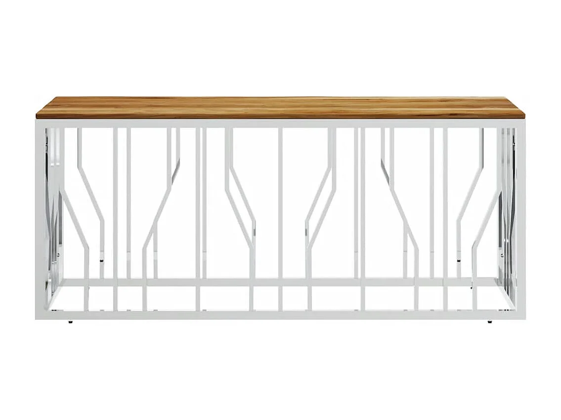 Couchtisch-Sofatisch-Beistelltische Silbern Edelstahl und Massivholz Akazie SHL94145