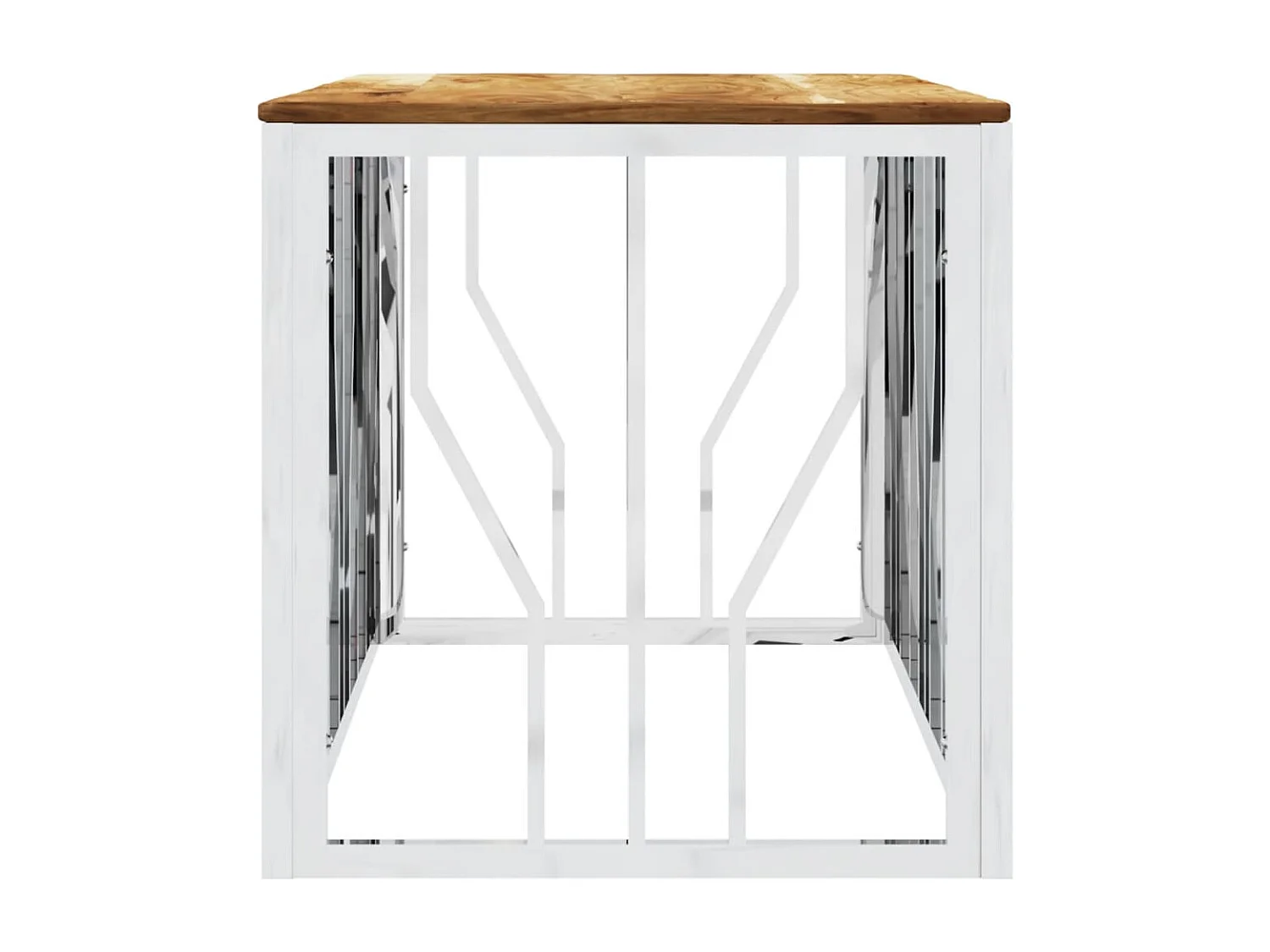 Couchtisch-Sofatisch-Beistelltische Silbern Edelstahl und Massivholz Akazie SHL94145