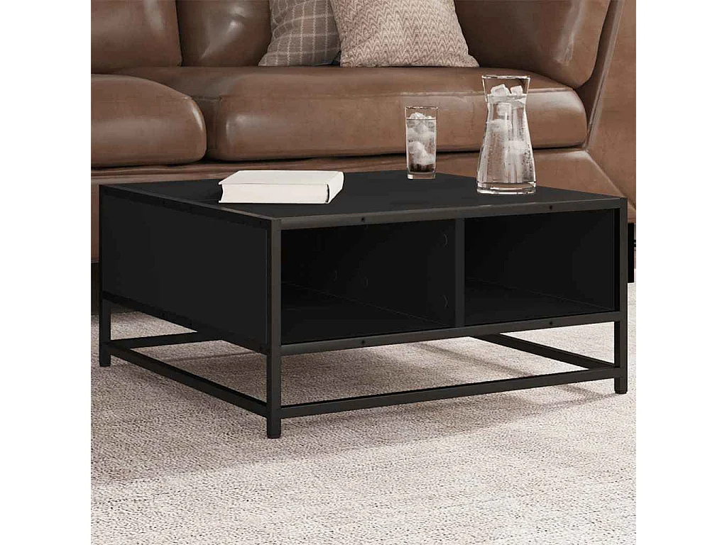 Table basse salon-Table d'appoint noir 60,5x60,5x30 cm bois d'ingénierie et métal SHL65903