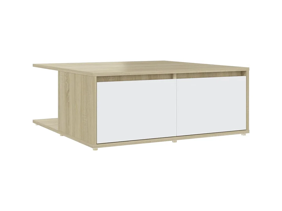 Table basse salon-Table d'appoint blanc et chêne sonoma 80x80x31 cm bois d'ingénierie SHL55256