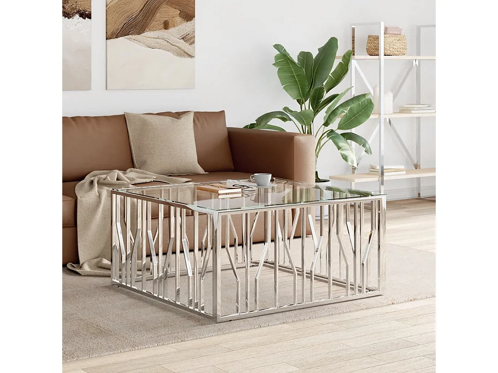 Table basse salon-Table d'appoint 100x100x50 cm acier inoxydable et verre SHL86645