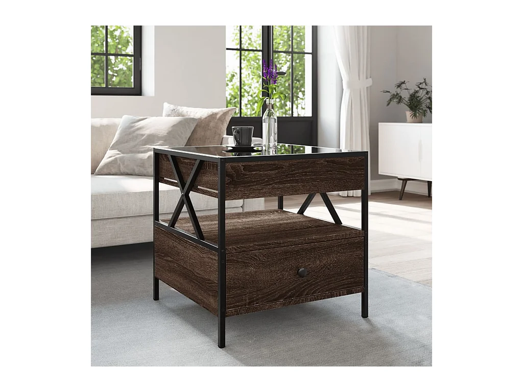 Mesa de centro | Mesa de apoio luzes LED Infinity 50x50x51 cm carvalho castanho