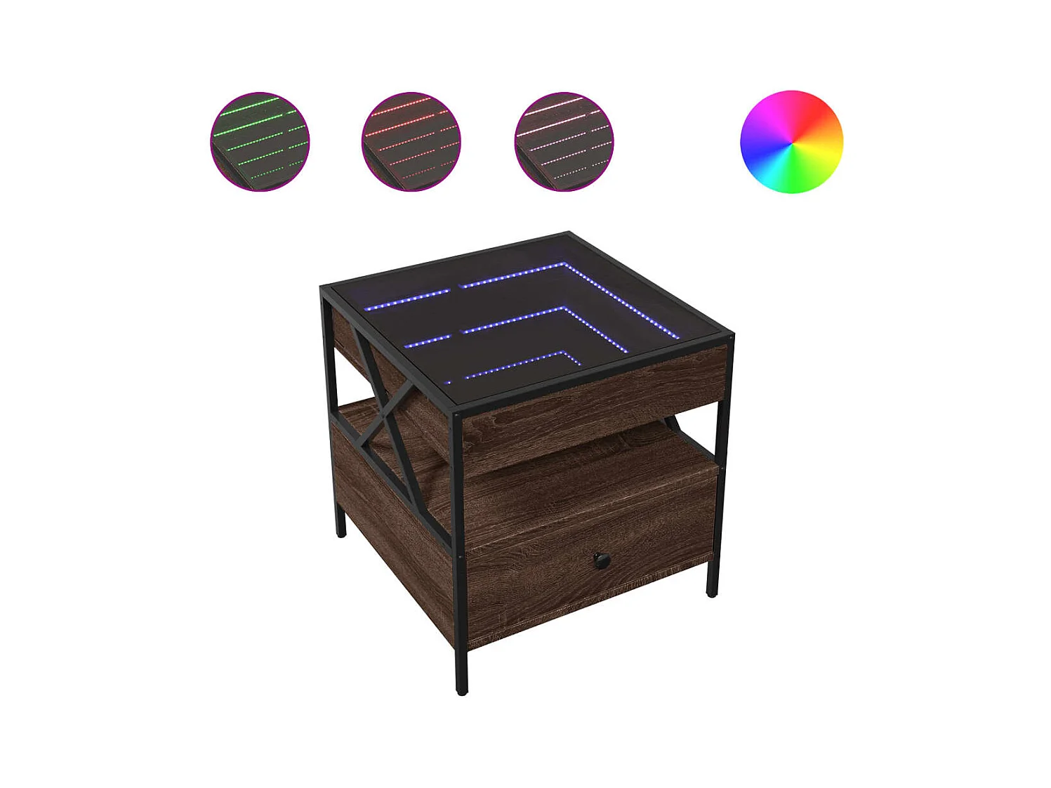 Table basse salon-Table d'appoint avec LED Infinity chêne marron 50x50x51 cm SHL67579