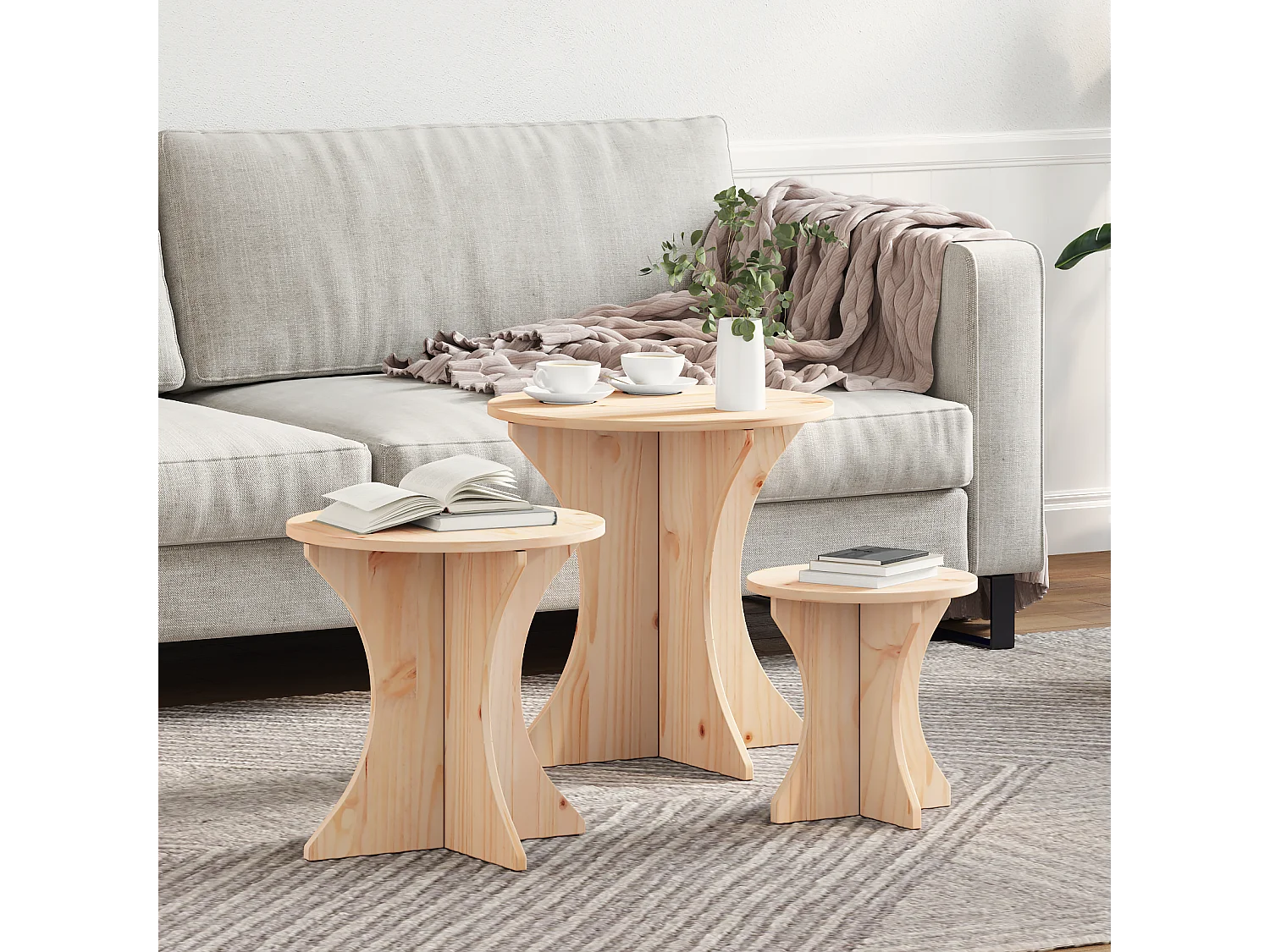 Mesa de centro 3 pcs Natural 46x46x47 cm