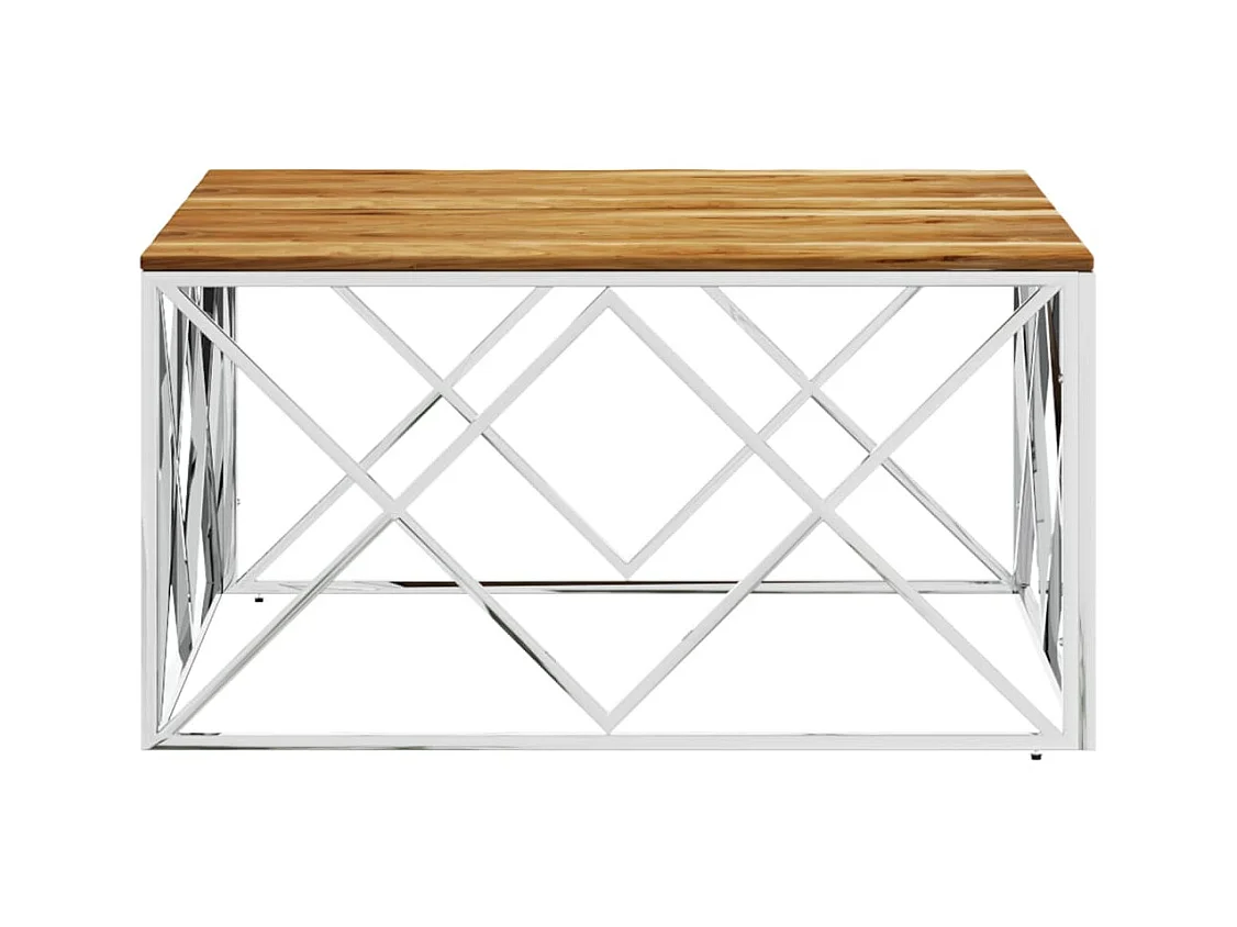 Mesa de centro | Mesa de apoio | Mesa de café aço inoxidável/madeira de acácia maciça prateado