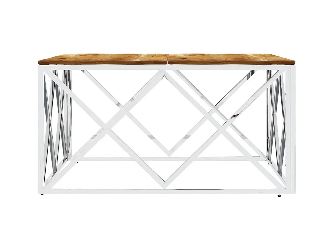 Mesa de centro | Mesa de apoio | Mesa de café aço inoxidável/madeira de acácia maciça prateado