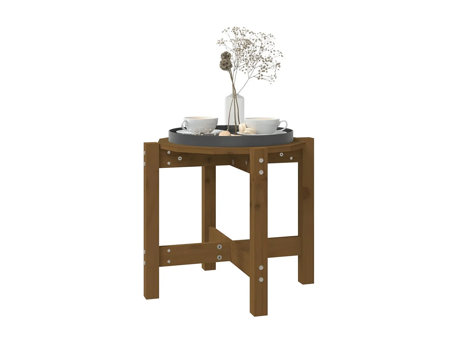 Couchtisch-Wohnzimmertisch-Beistelltische Honigbraun Ø 52,5x45 cm Massivholz Kiefer SHL46087