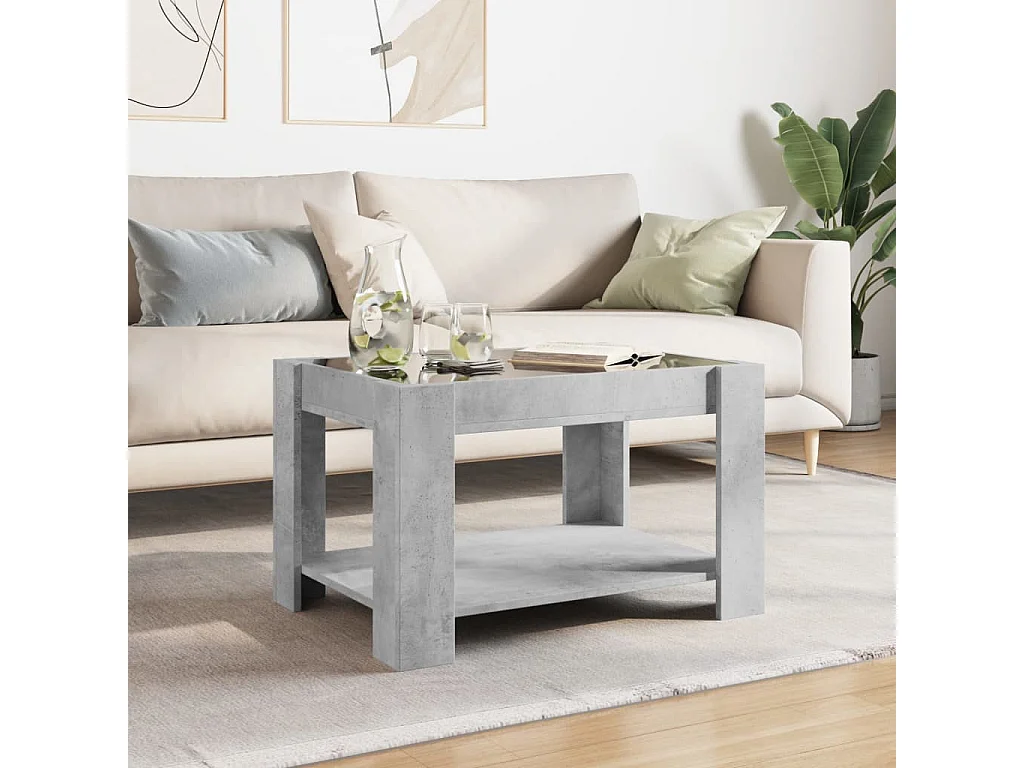 Tavolino da Salotto-Tavolino da Caffè con LED Grigio Cemento 73x53x45 cm Multistrato SHL51940