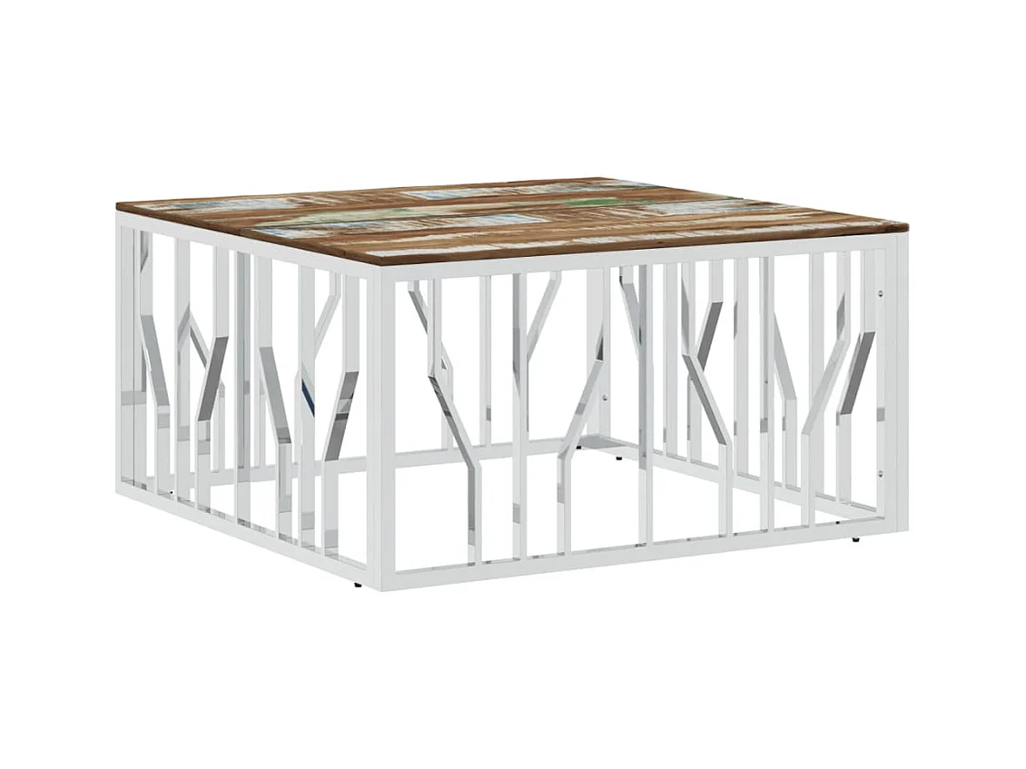 Mesa de centro | Mesa de apoio | Mesa de café aço inoxidável/madeira recuperada maciça prateado