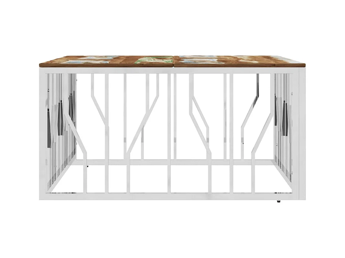 Mesa de centro | Mesa de apoio | Mesa de café aço inoxidável/madeira recuperada maciça prateado