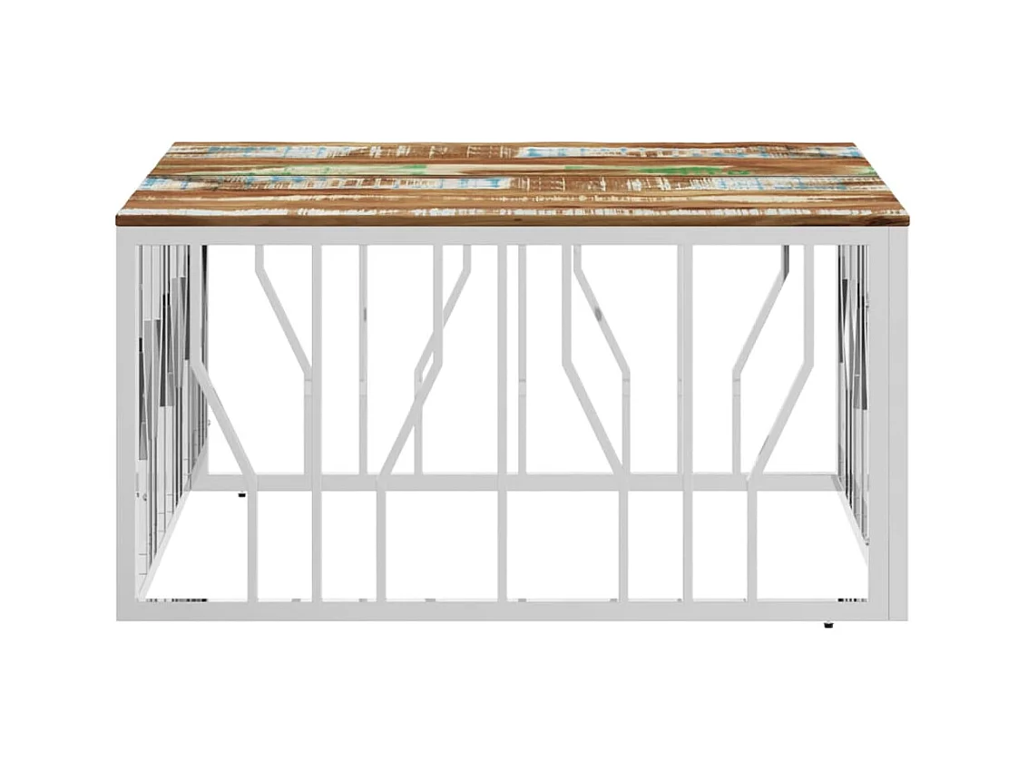 Mesa de centro | Mesa de apoio | Mesa de café aço inoxidável/madeira recuperada maciça prateado