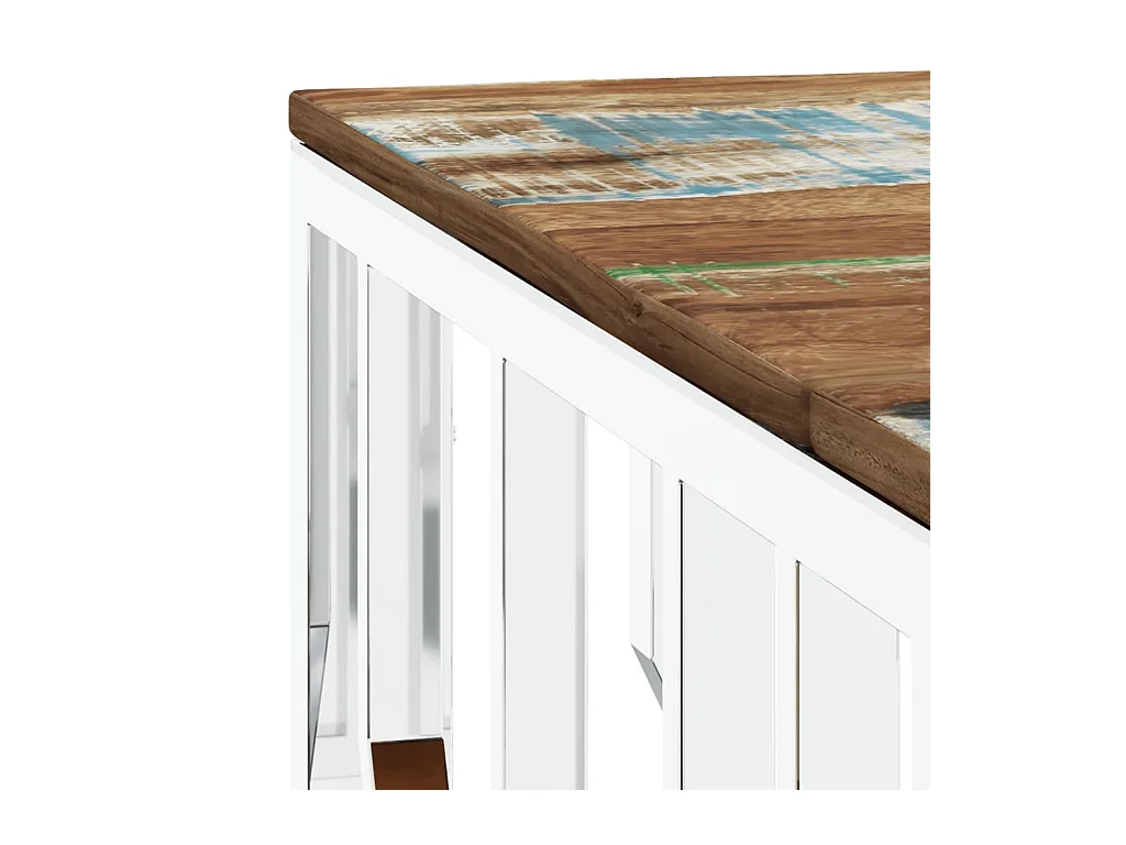 Mesa de centro | Mesa de apoio | Mesa de café aço inoxidável/madeira recuperada maciça prateado