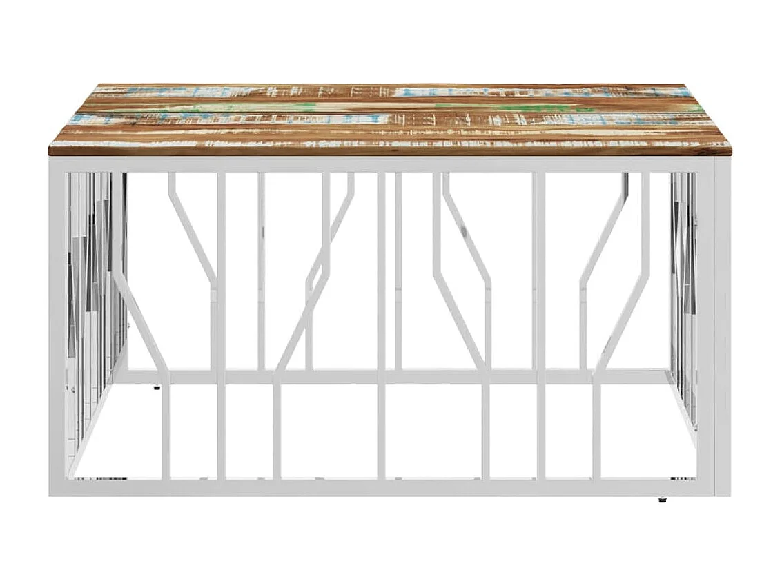 Table basse salon-Table d'appoint argenté acier inoxydable/bois massif récupération SHL67279