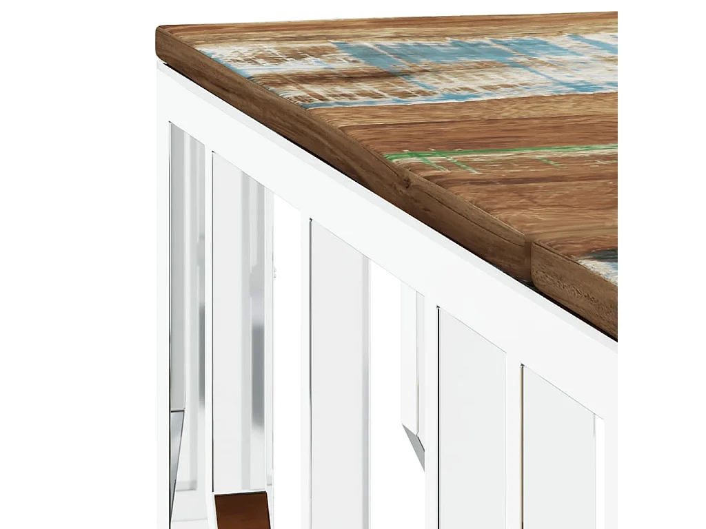 Table basse salon-Table d'appoint argenté acier inoxydable/bois massif récupération SHL67279