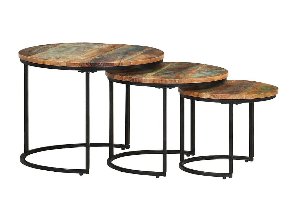 Couchtisch 3er Set-Satztische-Sofatisch Altholz Massiv SHL19213