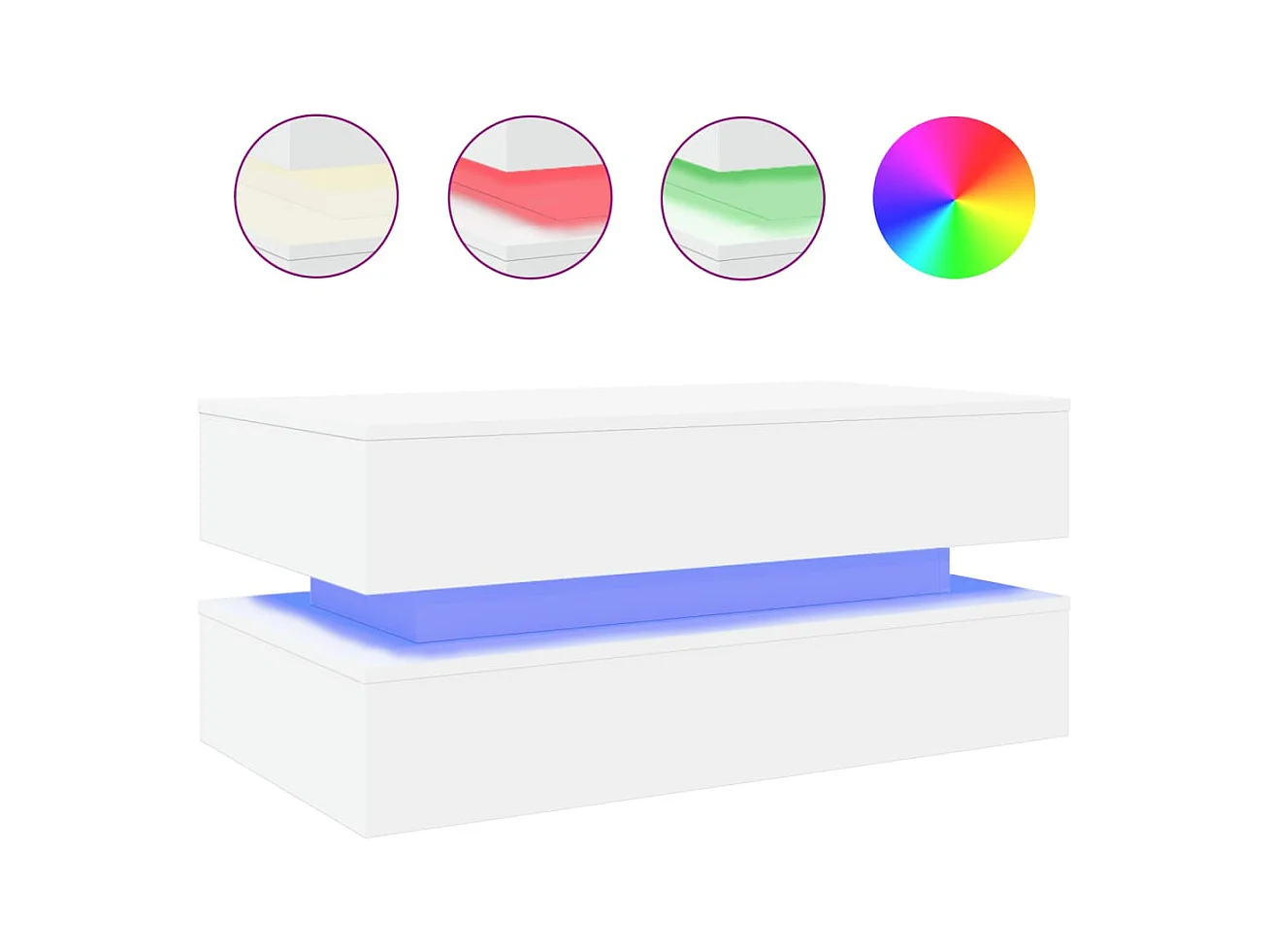 Mesa de centro | Mesa de apoio com luzes LED 90x50x40 cm branco