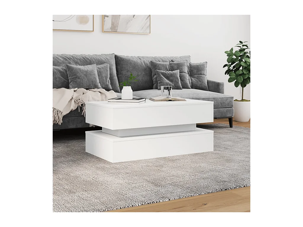 Mesa de centro | Mesa de apoio com luzes LED 90x50x40 cm branco