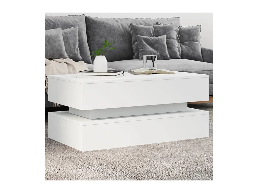 Mesa de centro | Mesa de apoio com luzes LED 90x50x40 cm branco