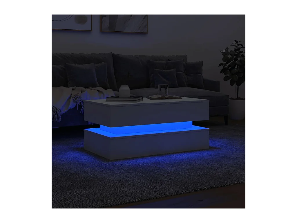 Mesa de centro | Mesa de apoio com luzes LED 90x50x40 cm branco