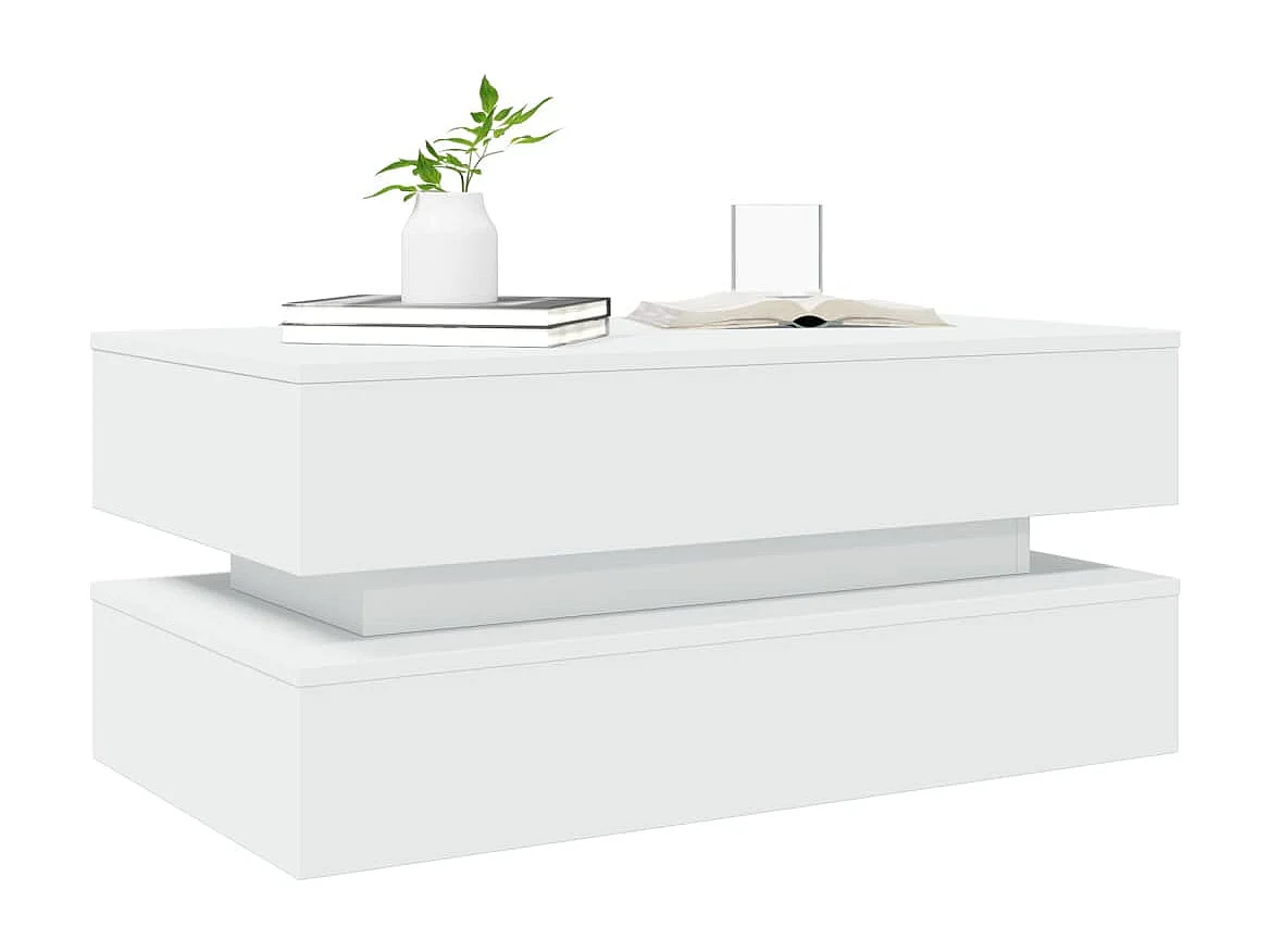 Mesa de centro | Mesa de apoio com luzes LED 90x50x40 cm branco