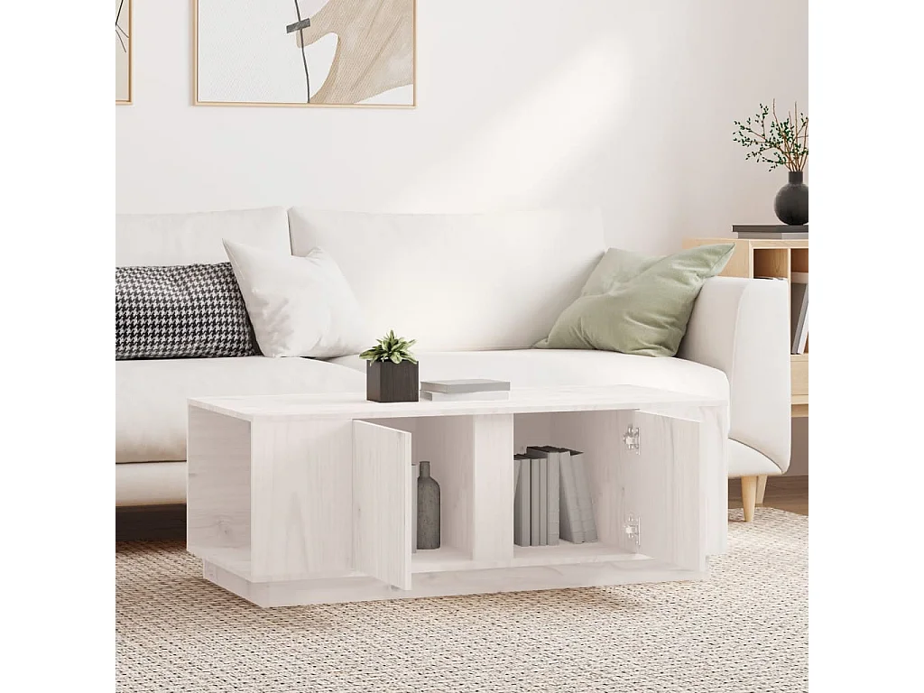 Couchtisch-Sofatisch-Beistelltische Weiß 110x50x40 cm Massivholz Kiefer SHL88606